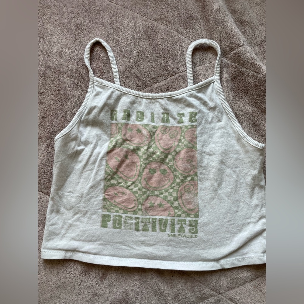 “radiate positivity” graphic cropped tank